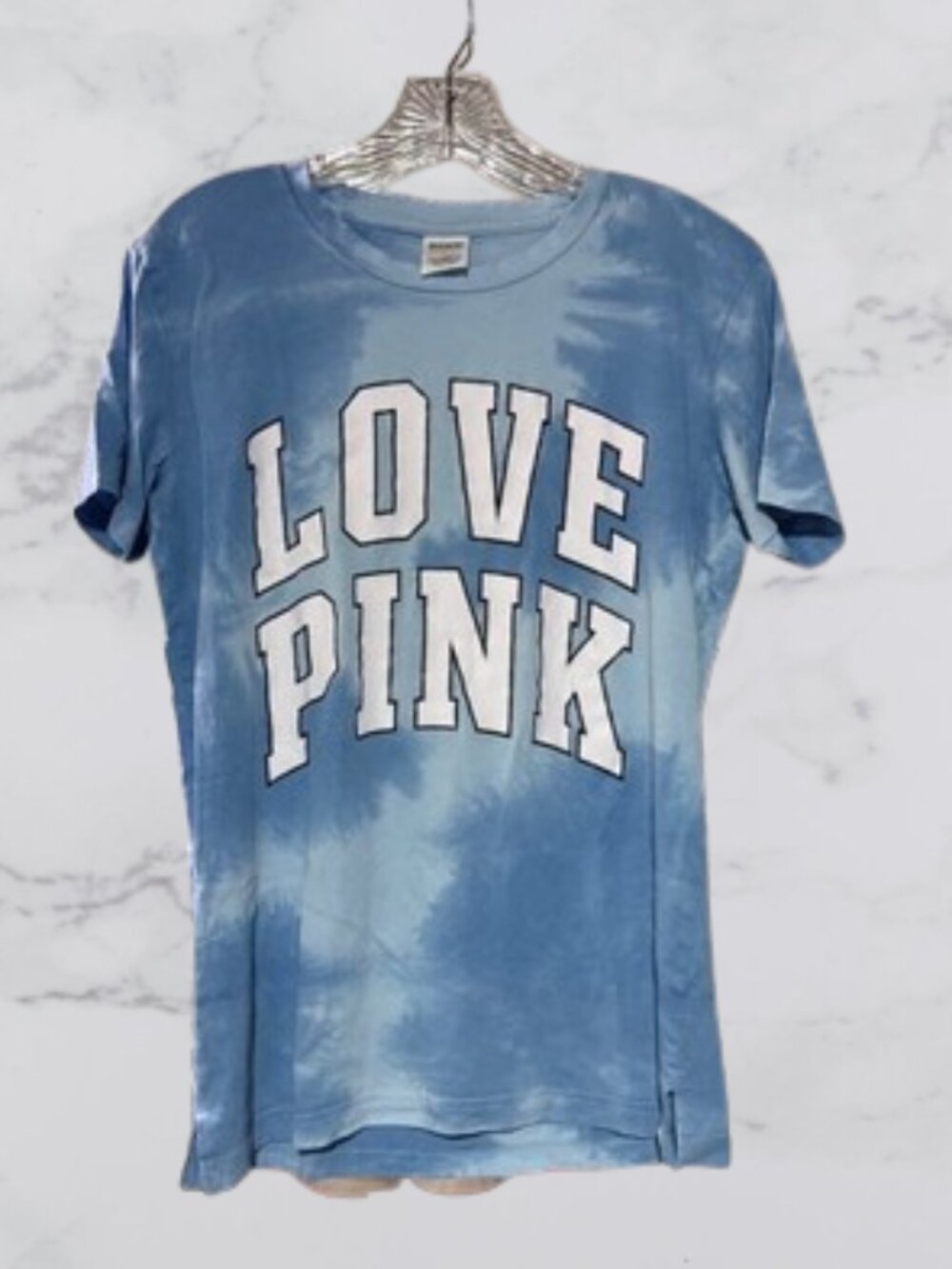 PINK Victoria's Secret Blue Tie-Dye "LOVE PINK" Short Sleeve Tee Size XS